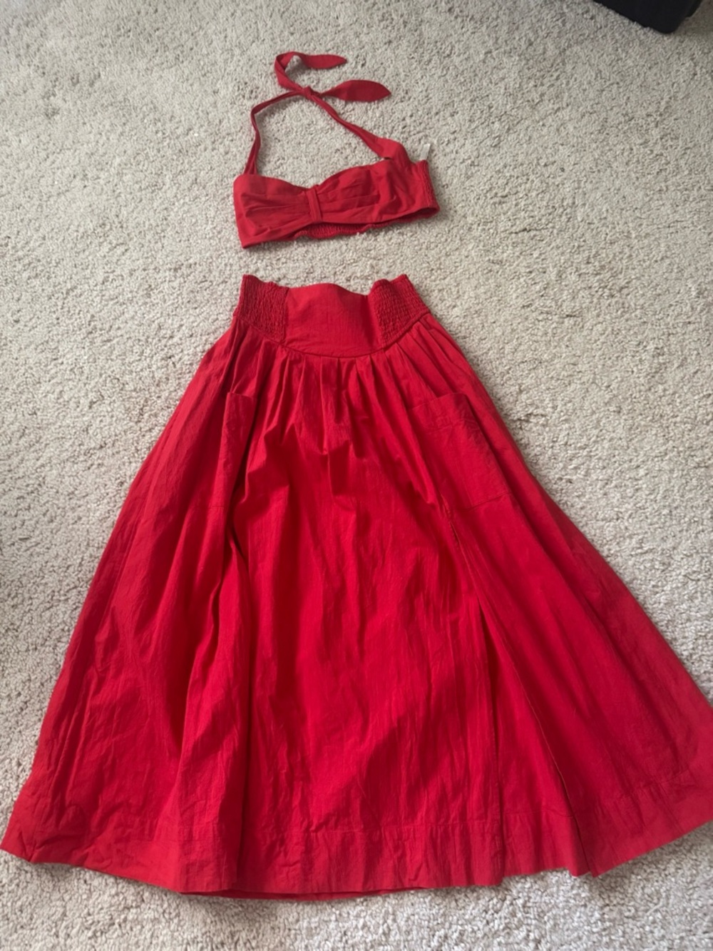 Free People Red Bandeau Top & Maxi Skirt Set Size Large
